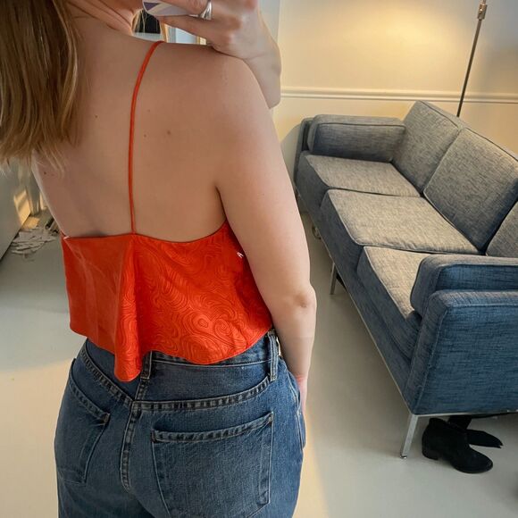 Ronny Kobo Cropped Silk Blend Jacquard Cropped Camisole Top Orange Small - Picture 3 of 8